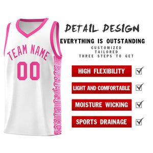 Custom White Pink Personalized Indians Pattern Sets Sports Uniform Basketball Jersey