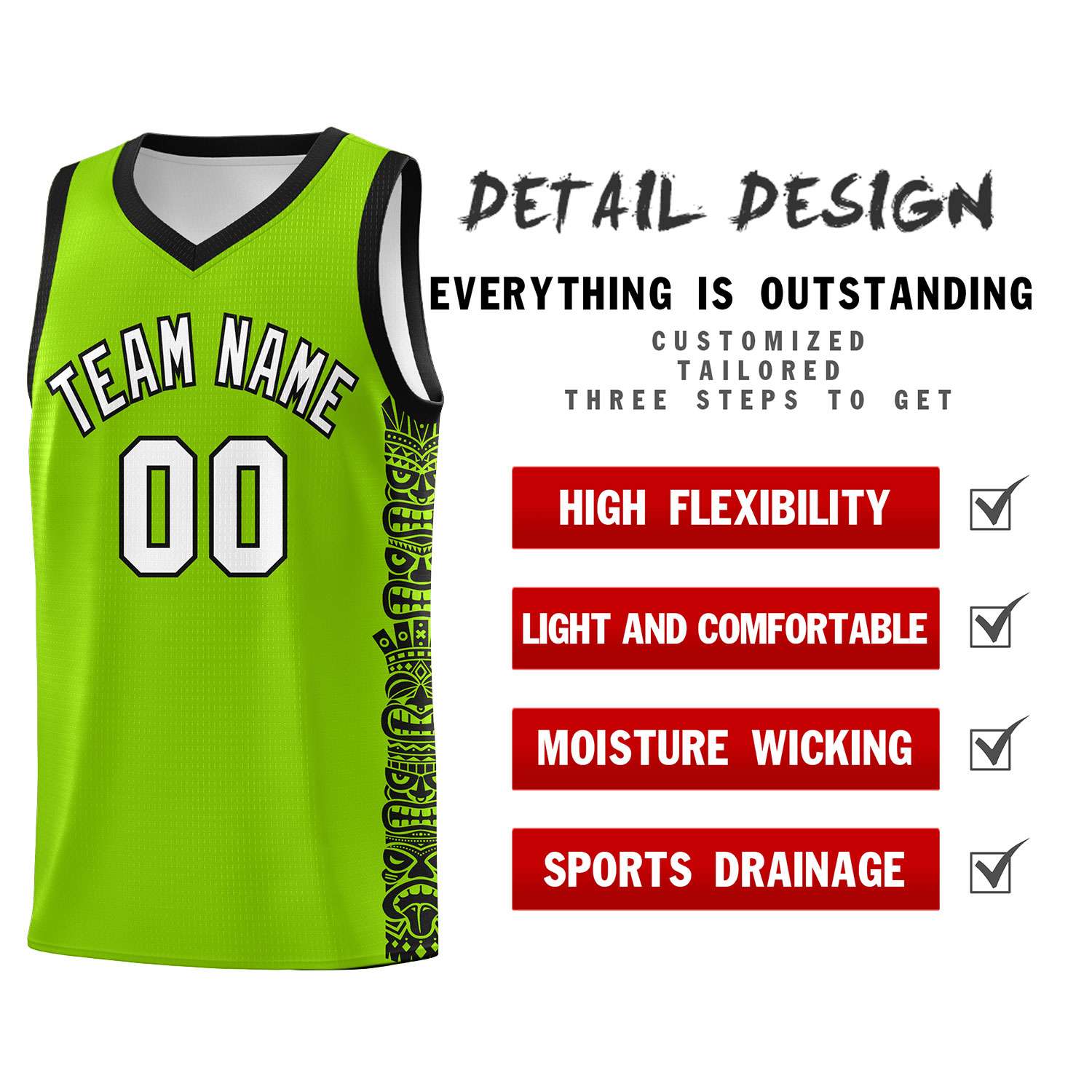 Custom Green Black Personalized Indians Pattern Sets Sports Uniform Basketball Jersey