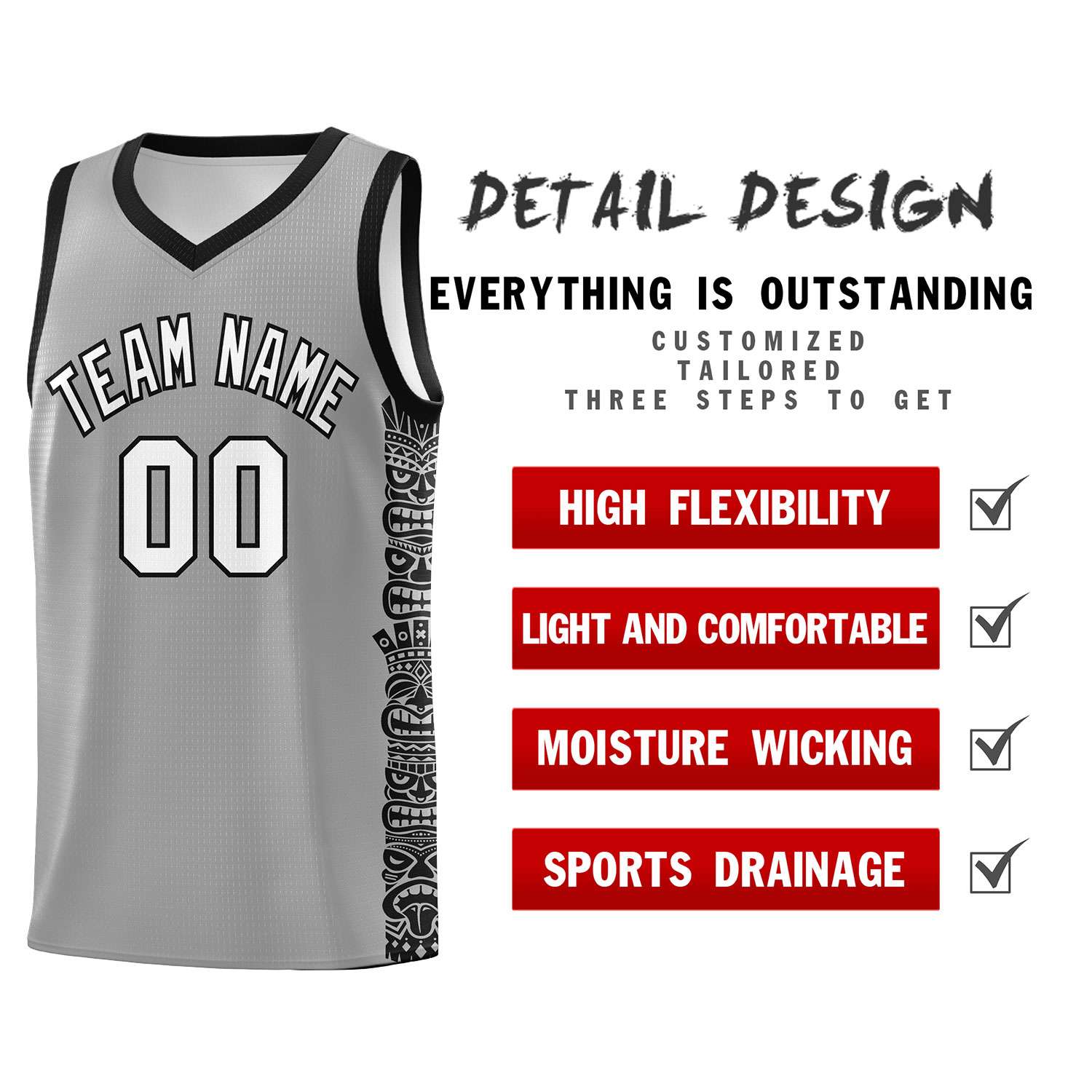 Custom Dark Gray Black Personalized Indians Pattern Sets Sports Uniform Basketball Jersey