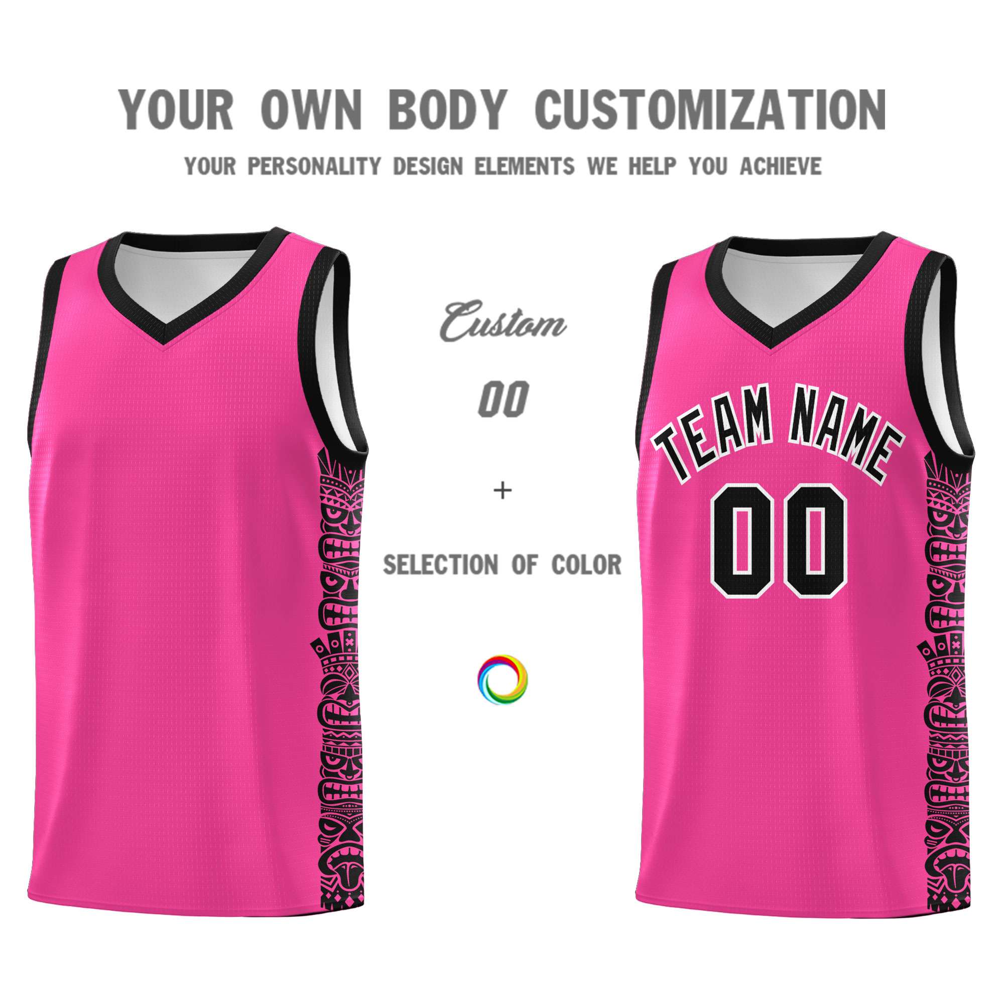 Custom Pink Black Personalized Indians Pattern Sets Sports Uniform Basketball Jersey