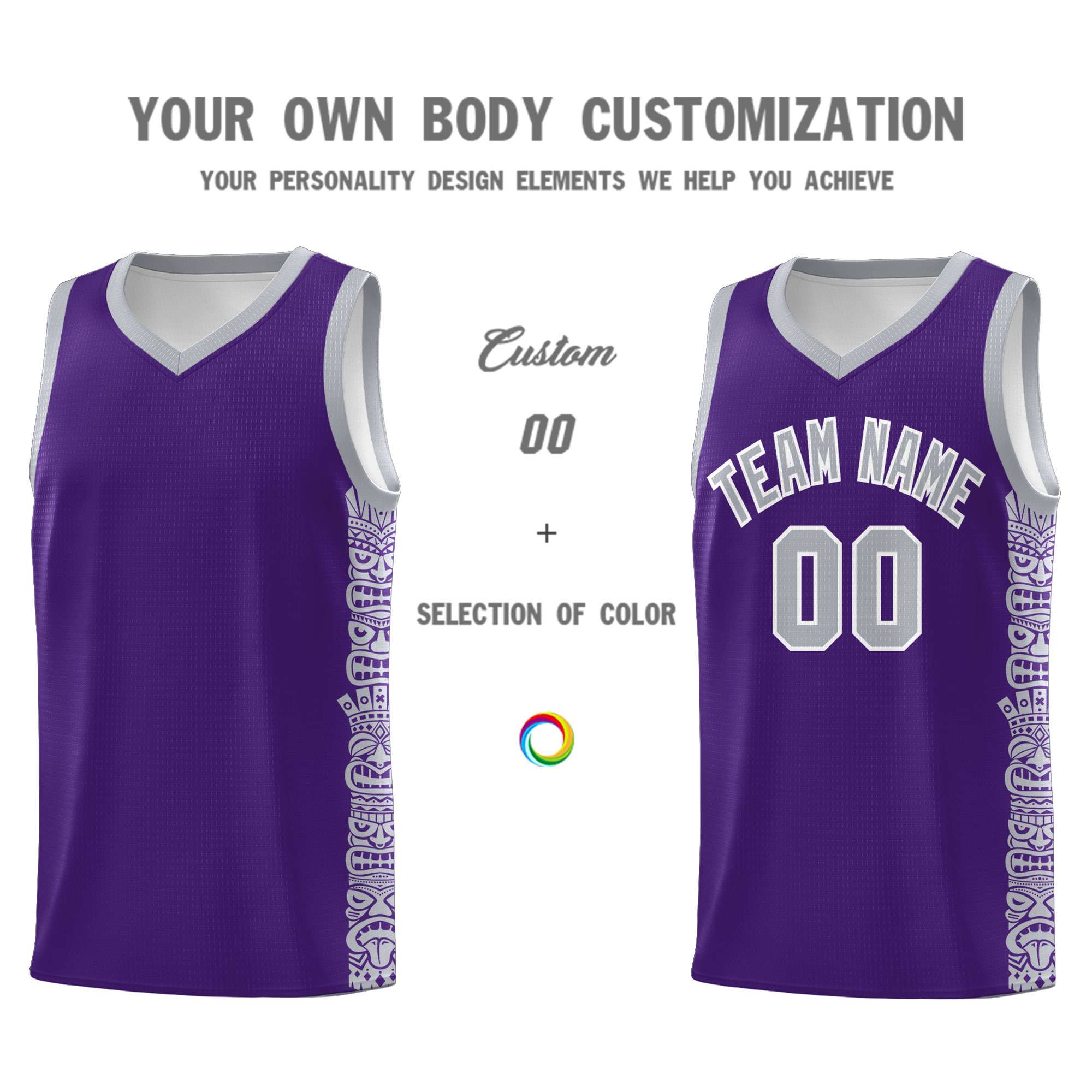 Custom Purple Gray Personalized Indians Pattern Sets Sports Uniform Basketball Jersey