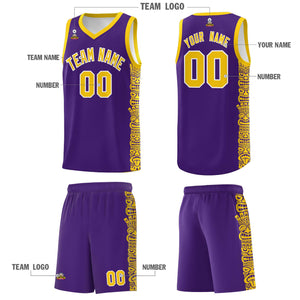 Custom Purple Gold Personalized Indians Pattern Sets Sports Uniform Basketball Jersey