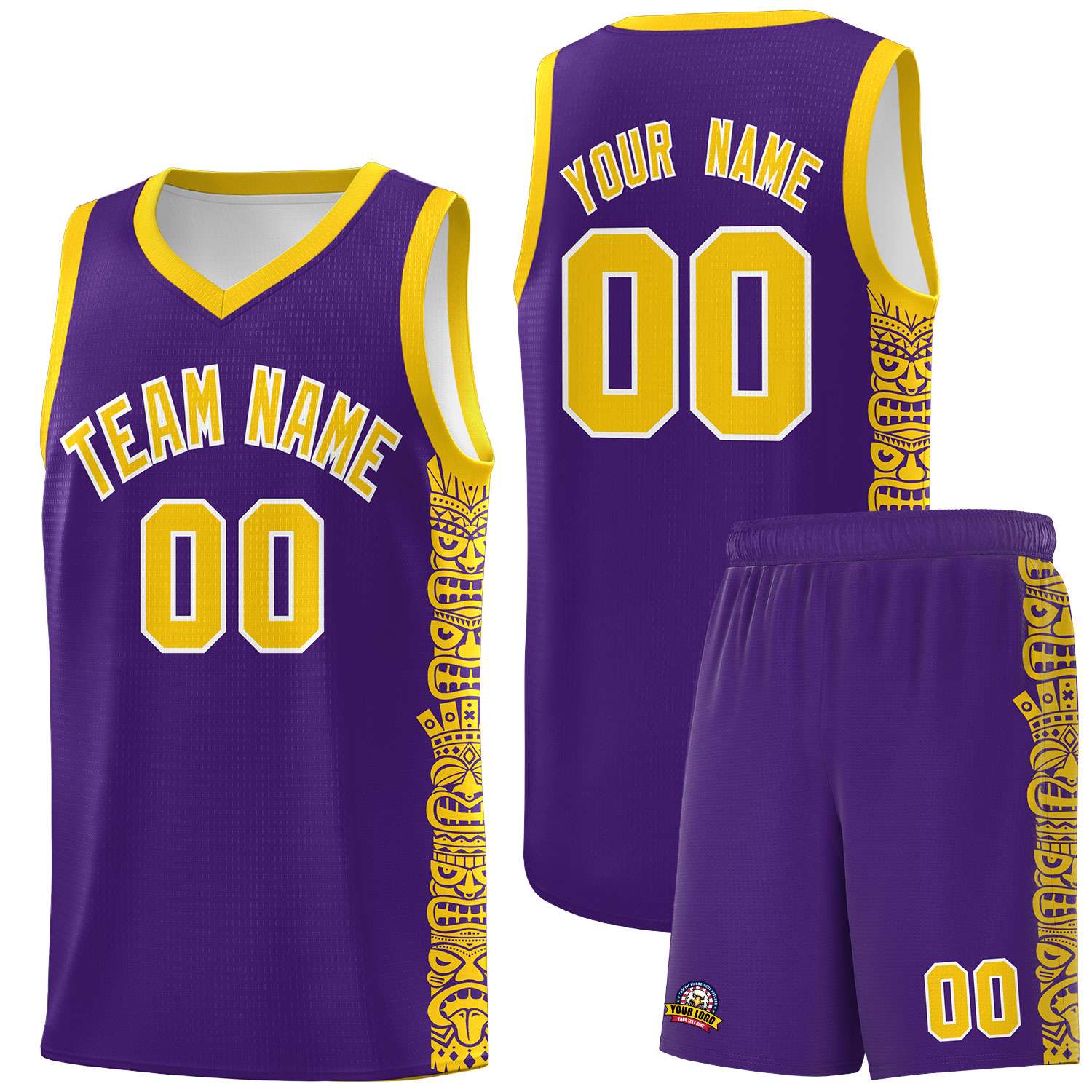 Custom Purple Gold Personalized Indians Pattern Sets Sports Uniform Basketball Jersey