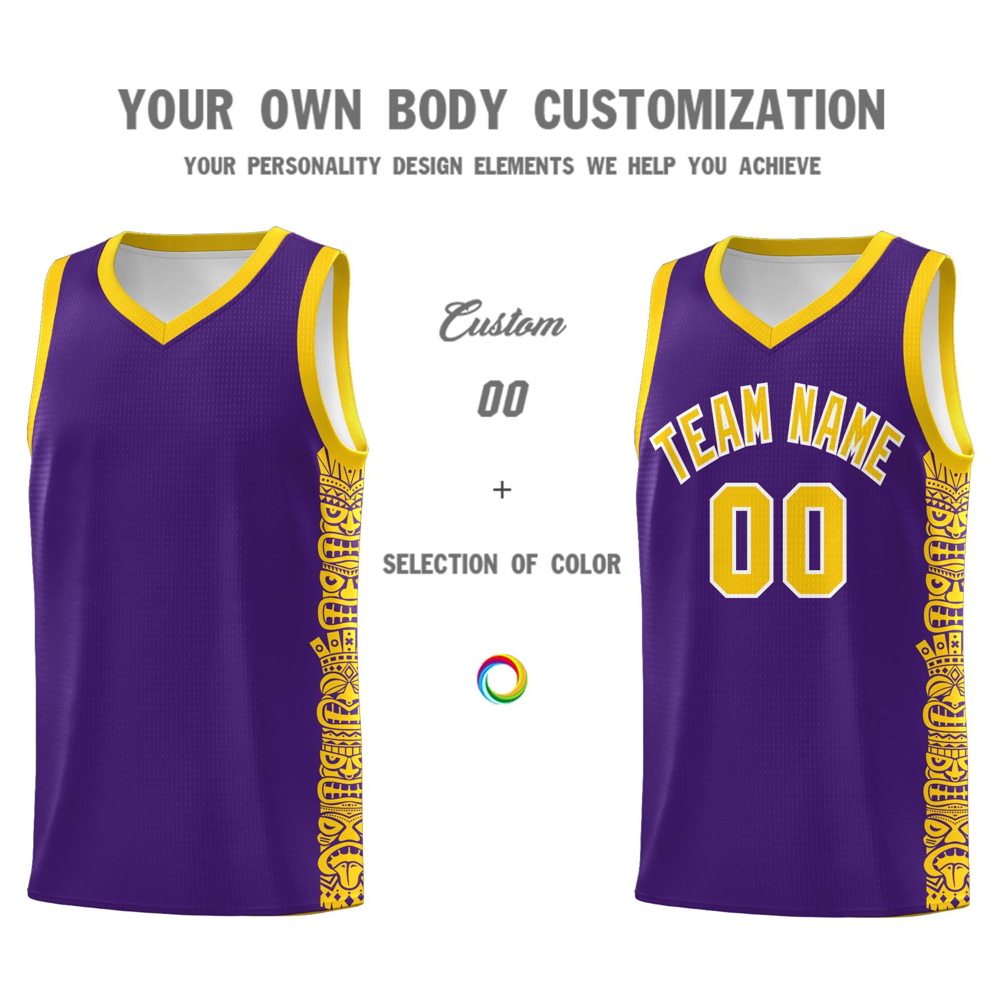 Custom Purple Gold Personalized Indians Pattern Sets Sports Uniform Basketball Jersey