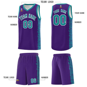 Custom Purple Aqua Personalized Indians Pattern Sets Sports Uniform Basketball Jersey