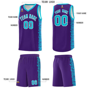 Custom Purple Sky Blue Personalized Indians Pattern Sets Sports Uniform Basketball Jersey