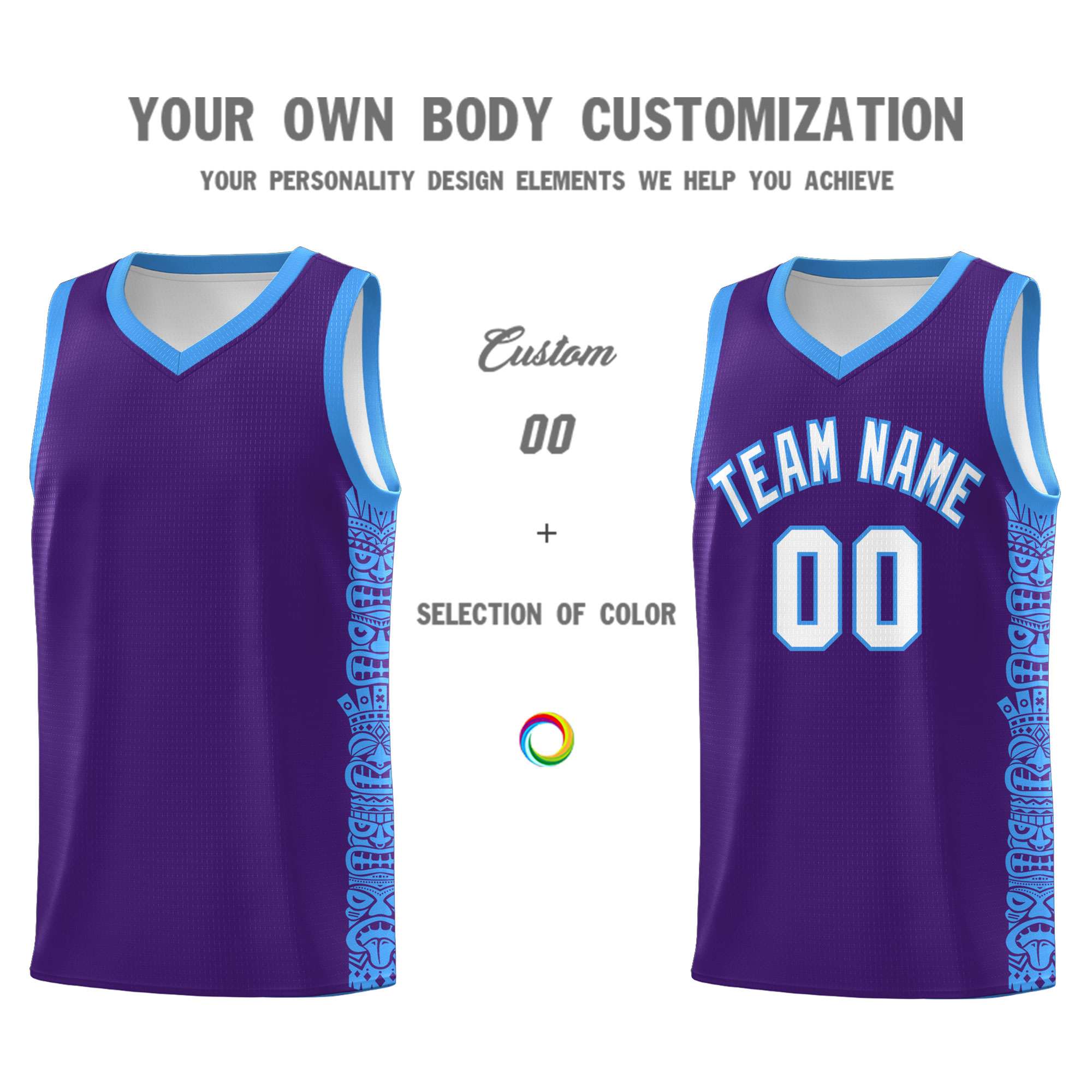 Custom Purple Powder Blue Personalized Indians Pattern Sets Sports Uniform Basketball Jersey