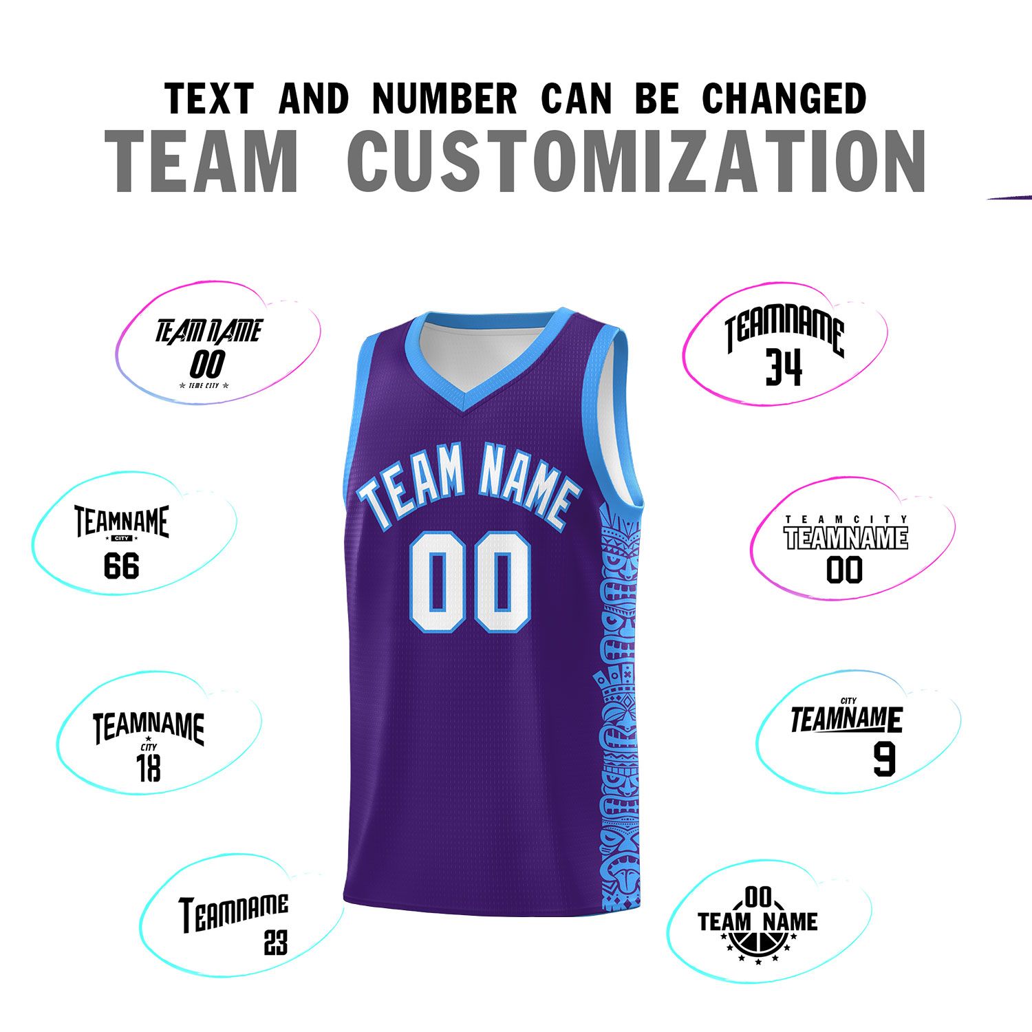 Custom Purple Powder Blue Personalized Indians Pattern Sets Sports Uniform Basketball Jersey