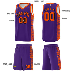 Custom Purple Orange Personalized Indians Pattern Sets Sports Uniform Basketball Jersey