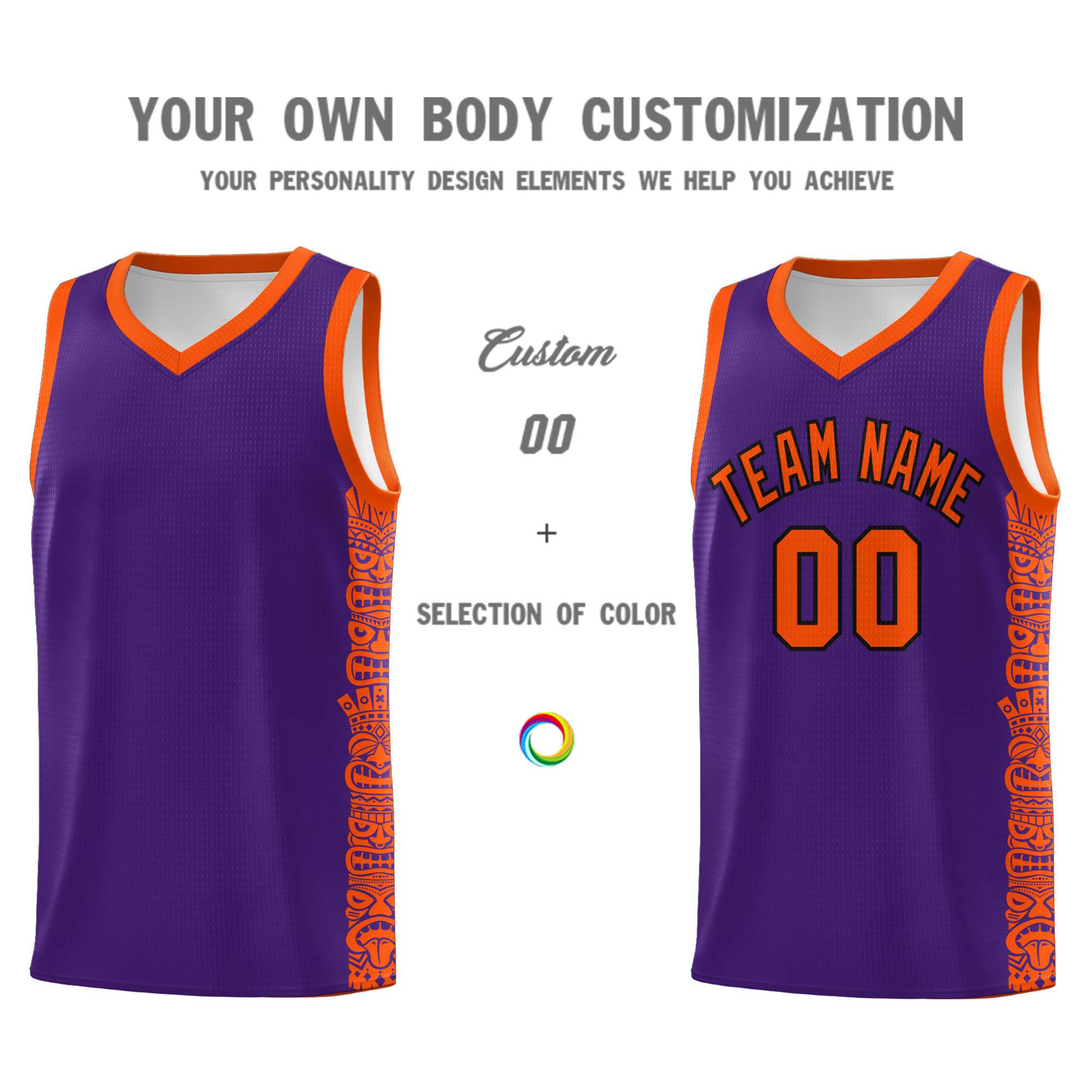 Custom Purple Orange Personalized Indians Pattern Sets Sports Uniform Basketball Jersey