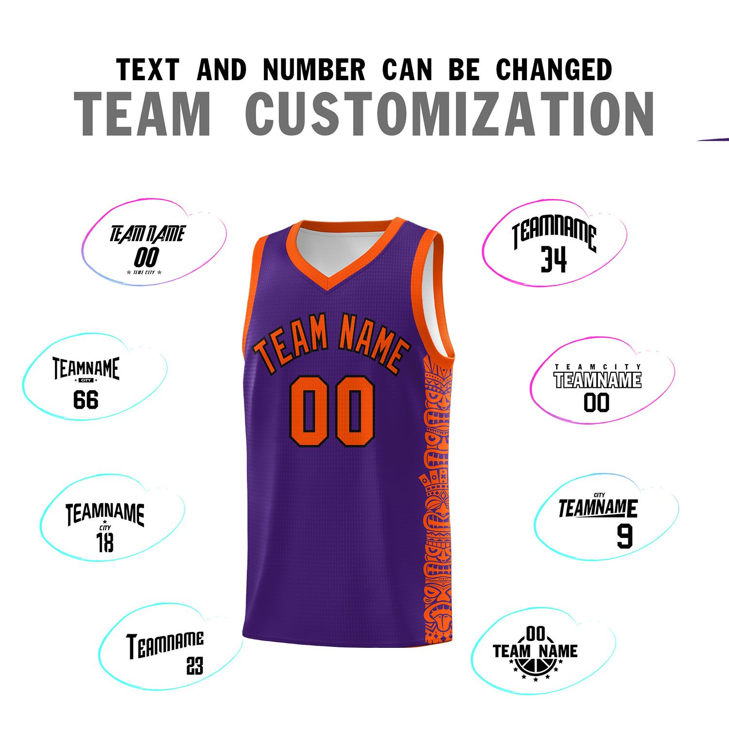 Custom Purple Orange Personalized Indians Pattern Sets Sports Uniform Basketball Jersey