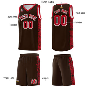 Custom Brown Red Personalized Indians Pattern Sets Sports Uniform Basketball Jersey