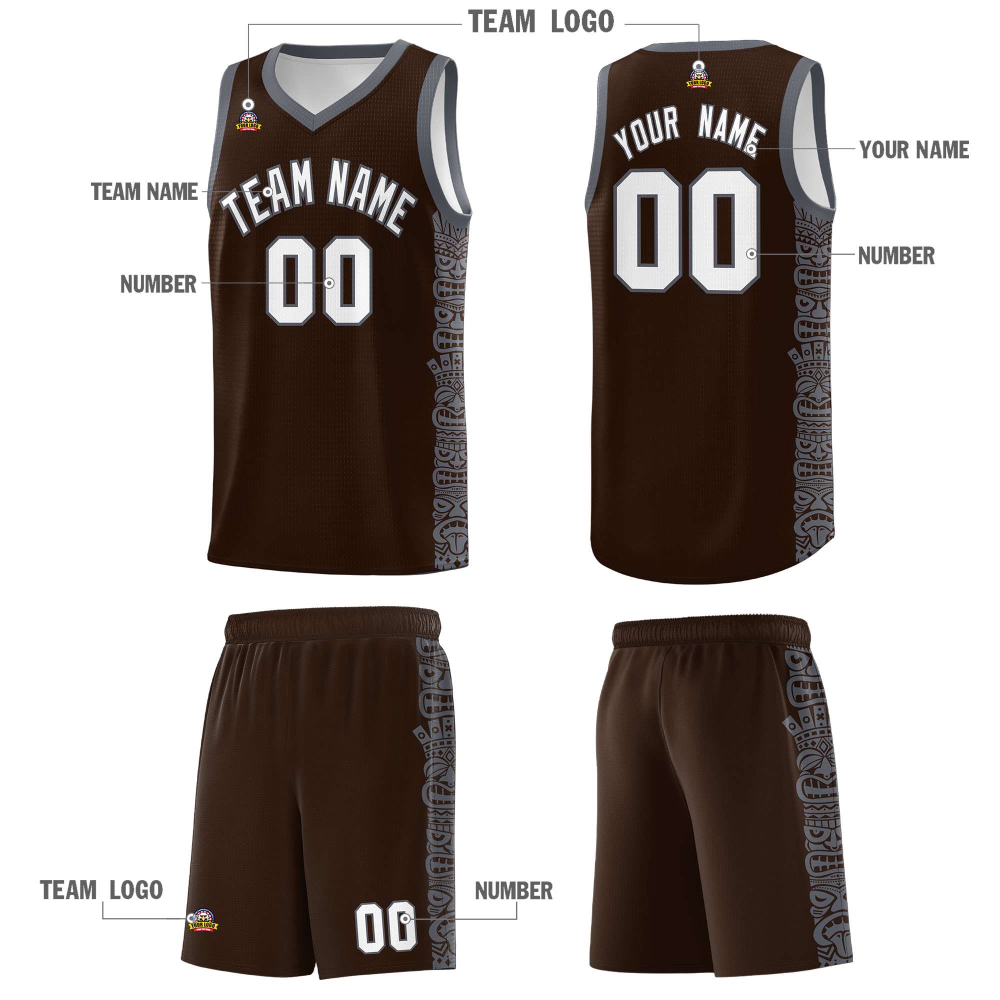 Custom Brown Dark Gray Personalized Indians Pattern Sets Sports Uniform Basketball Jersey