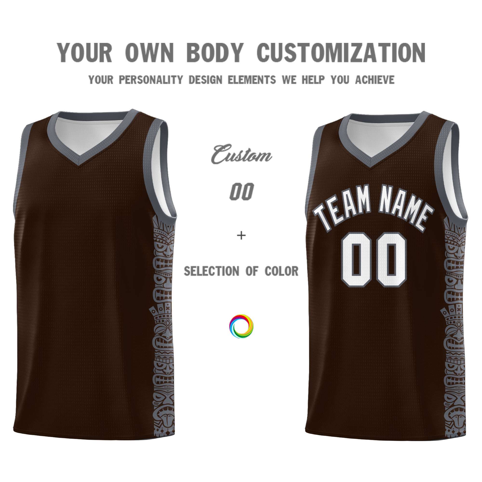 Custom Brown Dark Gray Personalized Indians Pattern Sets Sports Uniform Basketball Jersey