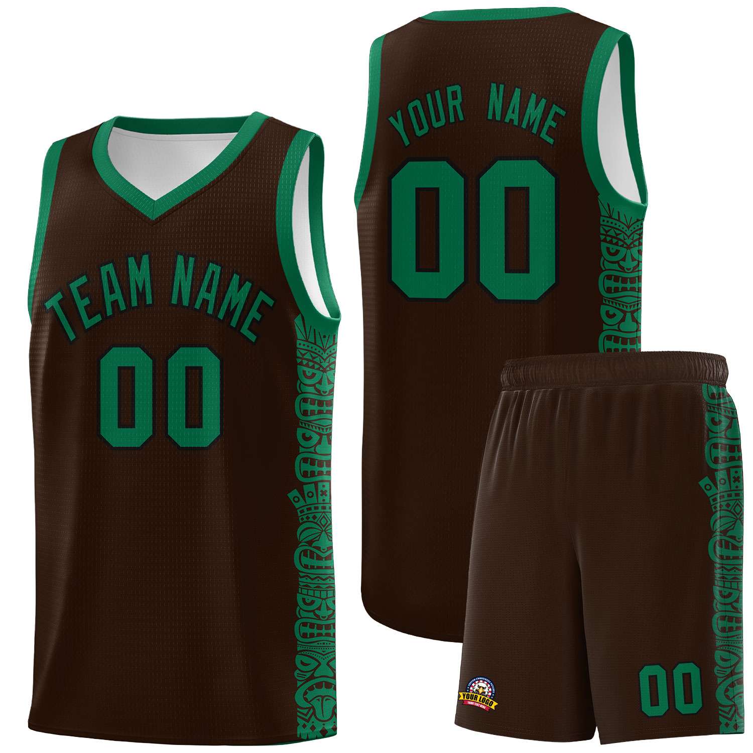 Custom Brown Kelly Green Personalized Indians Pattern Sets Sports Uniform Basketball Jersey