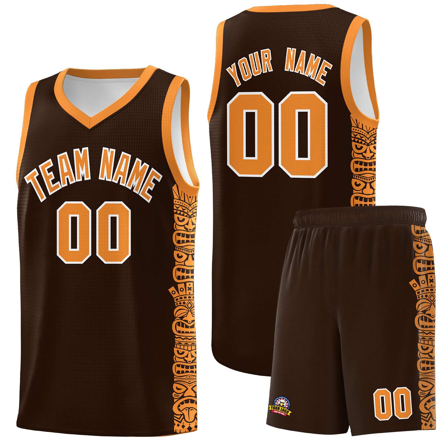 Custom Brown Orange Personalized Indians Pattern Sets Sports Uniform Basketball Jersey