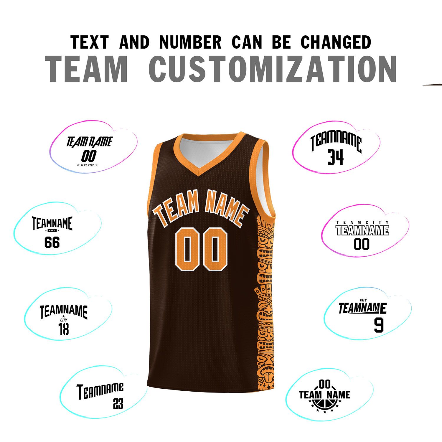 Custom Brown Orange Personalized Indians Pattern Sets Sports Uniform Basketball Jersey