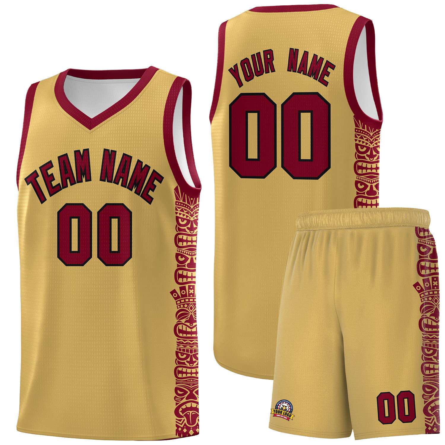 Custom Khaki Crimson Personalized Indians Pattern Sets Sports Uniform Basketball Jersey