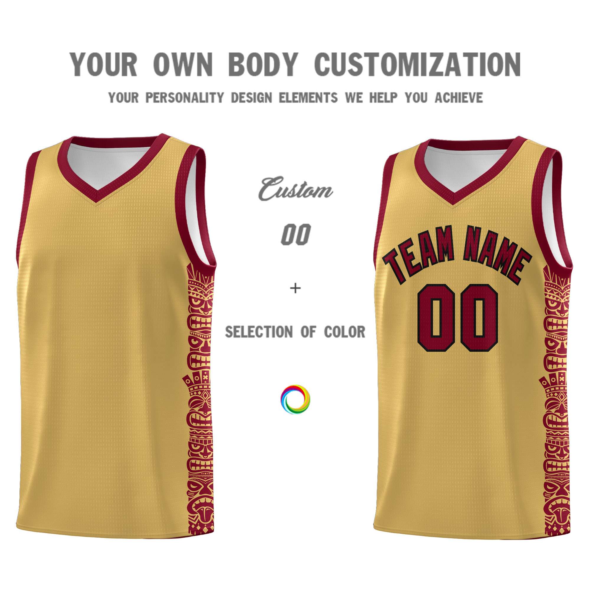 Custom Khaki Crimson Personalized Indians Pattern Sets Sports Uniform Basketball Jersey