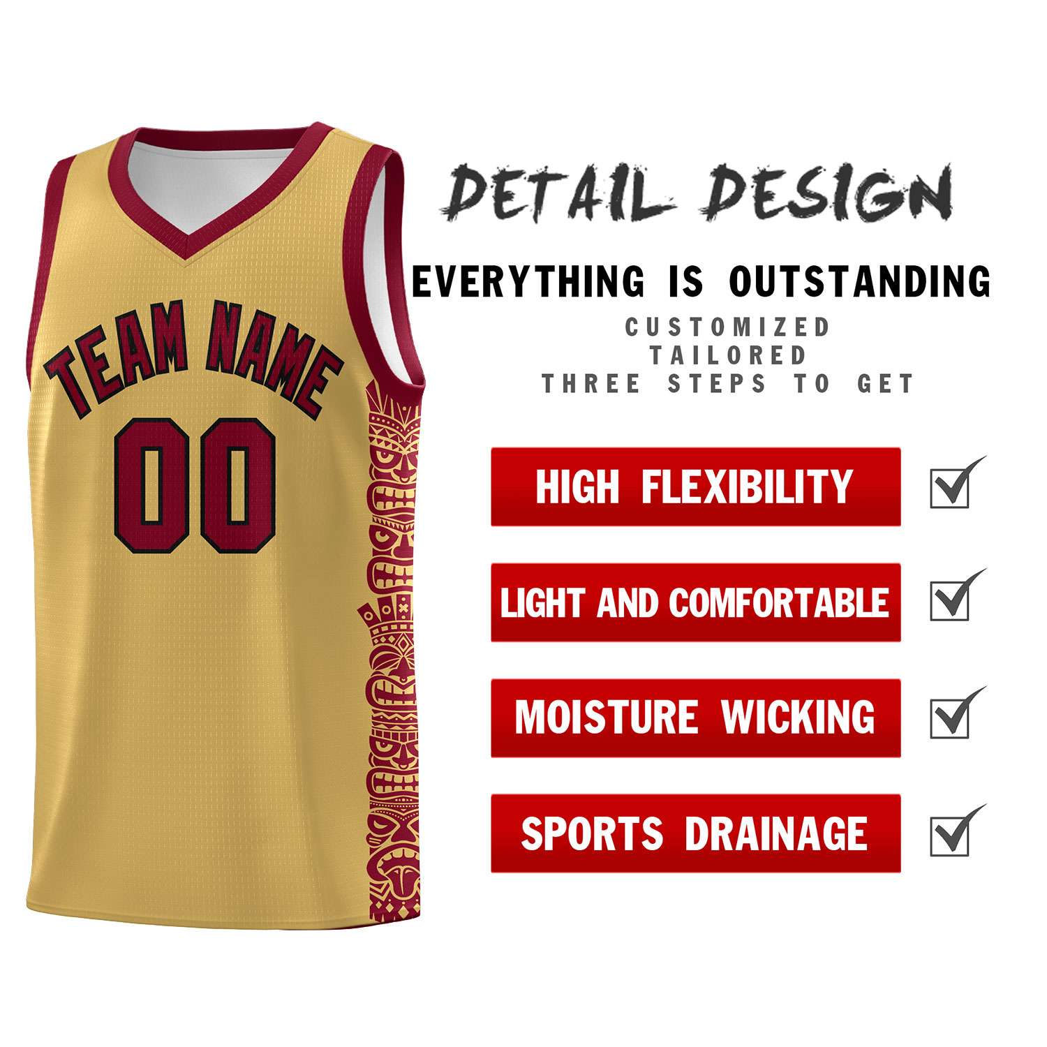 Custom Khaki Crimson Personalized Indians Pattern Sets Sports Uniform Basketball Jersey