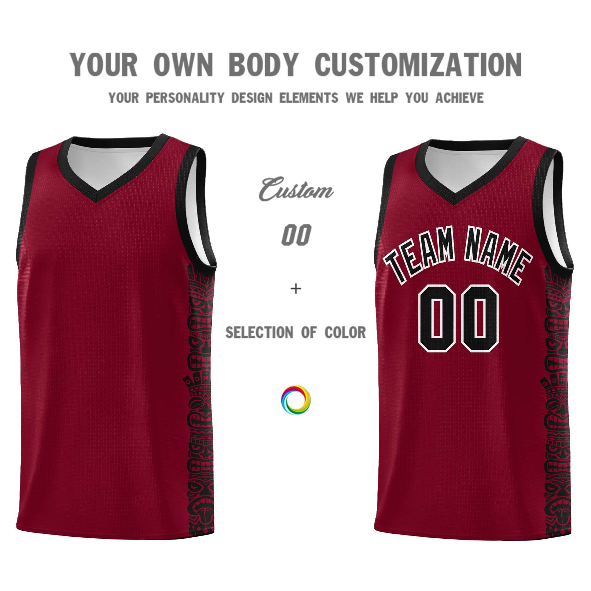 Custom Crimson Black Personalized Indians Pattern Sets Sports Uniform Basketball Jersey