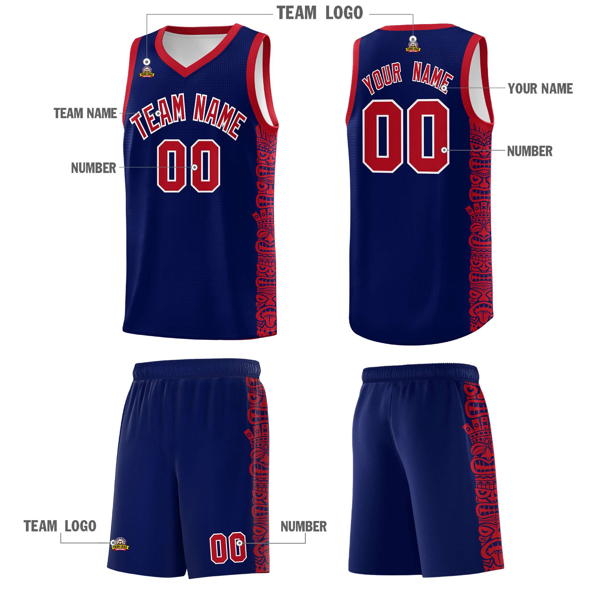 Custom Navy Red Personalized Indians Pattern Sets Sports Uniform Basketball Jersey