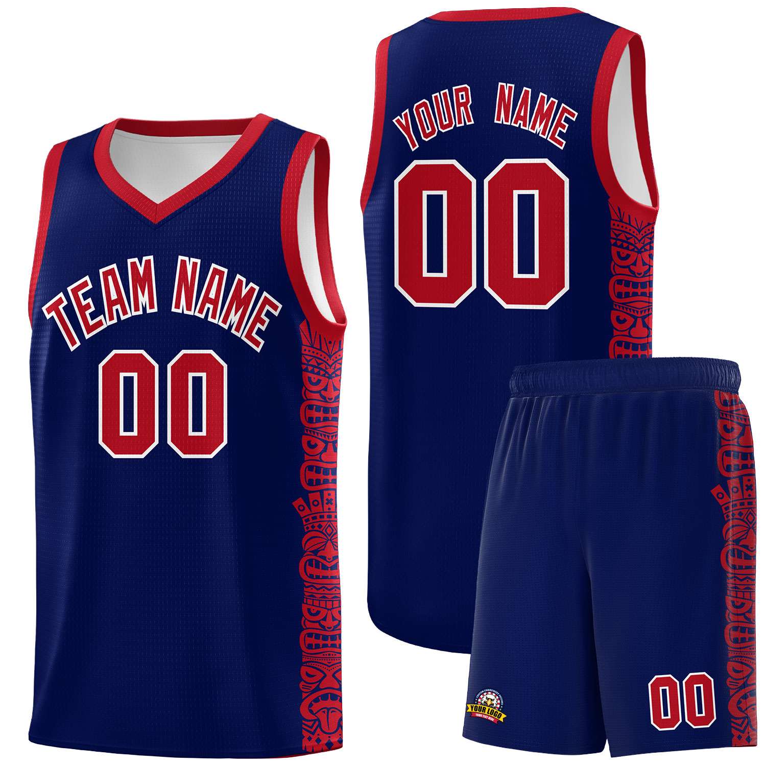 Custom Navy Red Personalized Indians Pattern Sets Sports Uniform Basketball Jersey