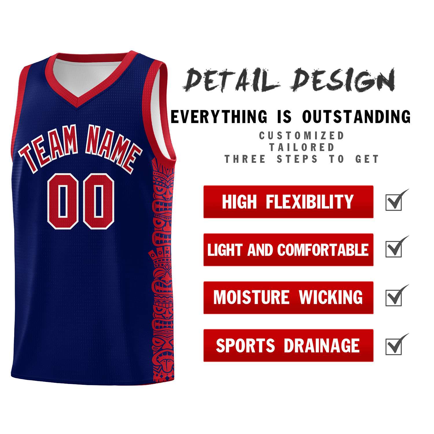 Custom Navy Red Personalized Indians Pattern Sets Sports Uniform Basketball Jersey