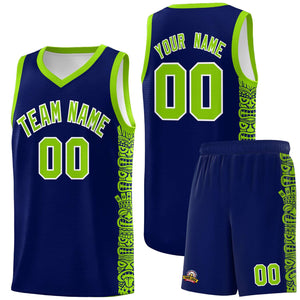 Custom Navy Neon Green Personalized Indians Pattern Sets Sports Uniform Basketball Jersey