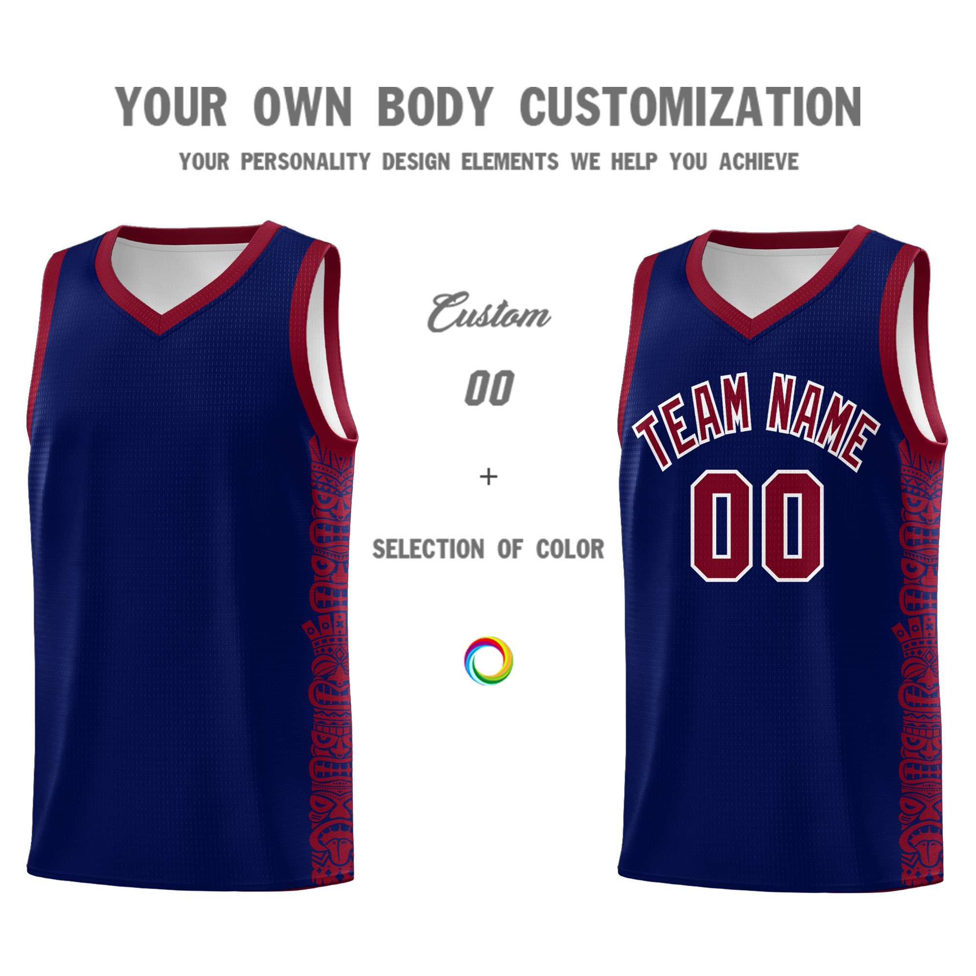 Custom Navy Crimson Personalized Indians Pattern Sets Sports Uniform Basketball Jersey