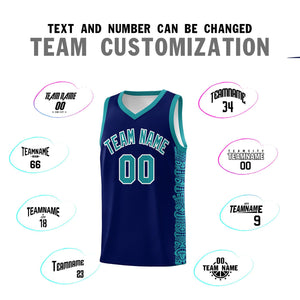 Custom Navy Aqua Personalized Indians Pattern Sets Sports Uniform Basketball Jersey