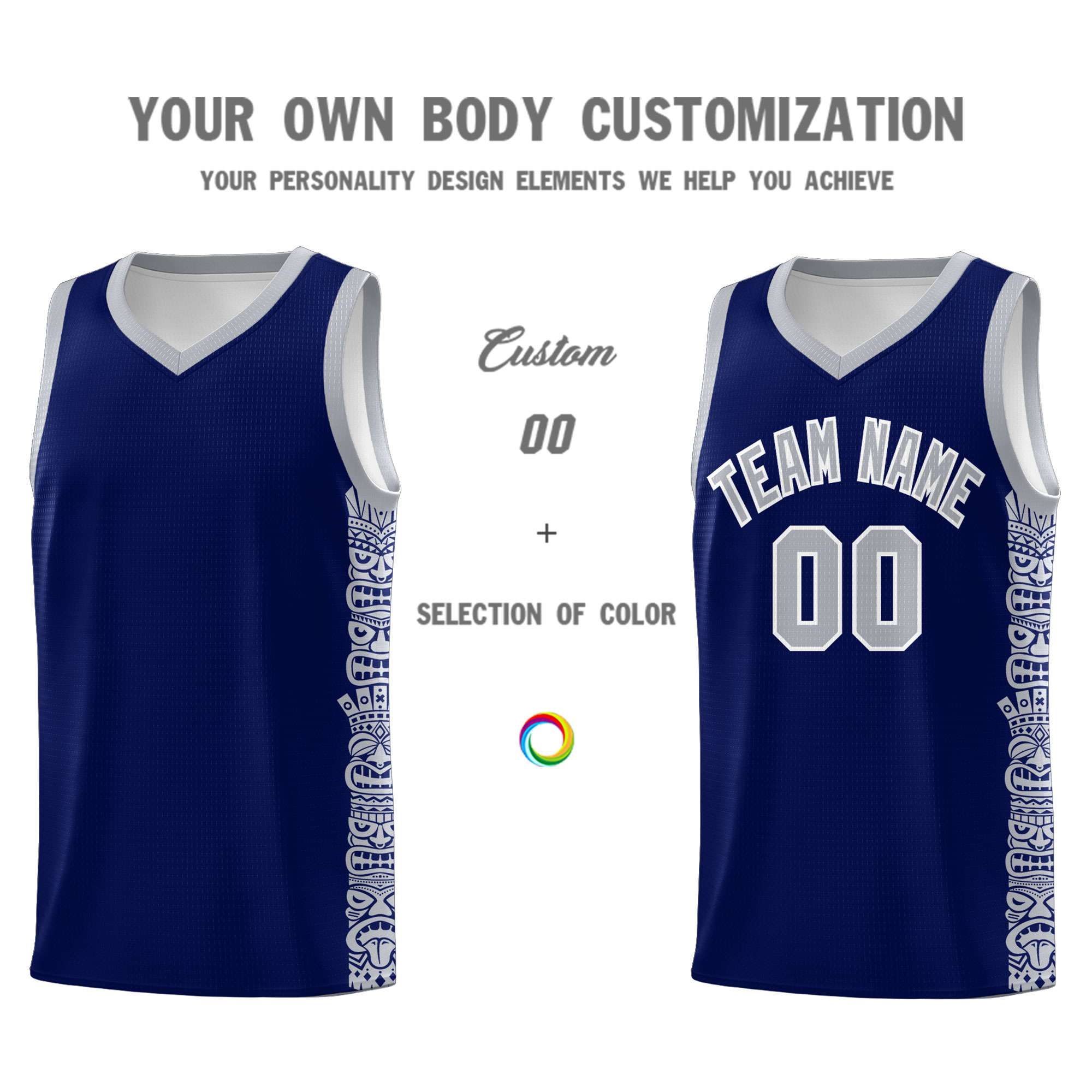 Custom Navy Gray Personalized Indians Pattern Sets Sports Uniform Basketball Jersey