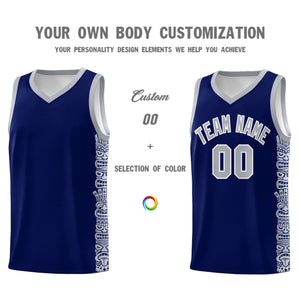 Custom Navy Gray Personalized Indians Pattern Sets Sports Uniform Basketball Jersey