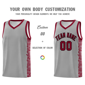 Custom Gray Crimson Personalized Indians Pattern Sets Sports Uniform Basketball Jersey