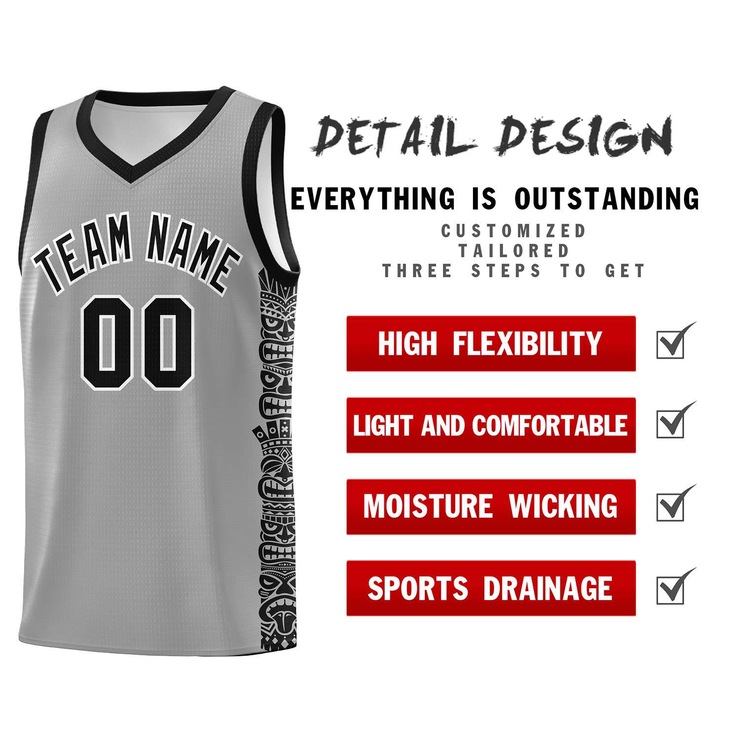 Custom Gray Black Personalized Indians Pattern Sets Sports Uniform Basketball Jersey