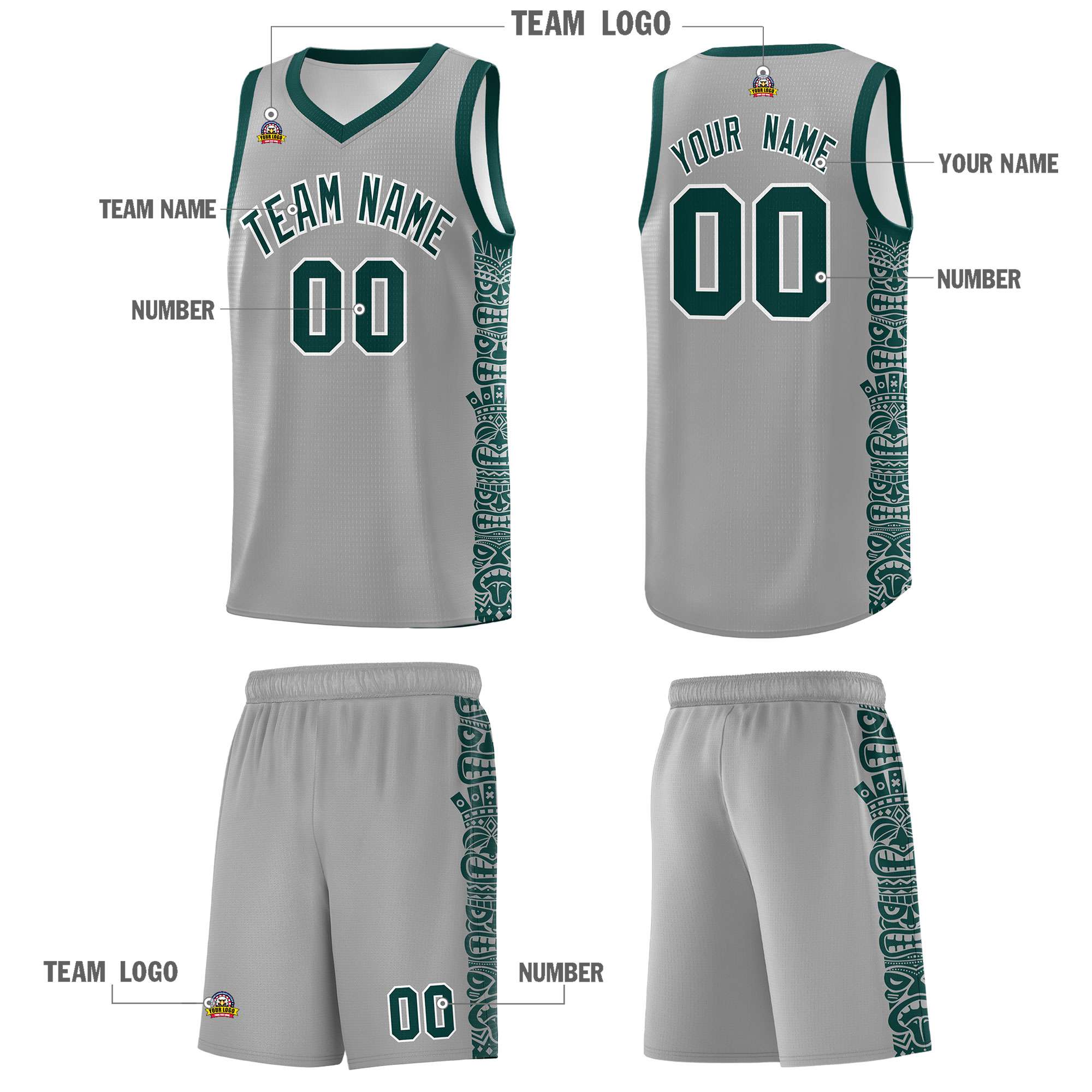 Custom Gray Midnight Green Personalized Indians Pattern Sets Sports Uniform Basketball Jersey