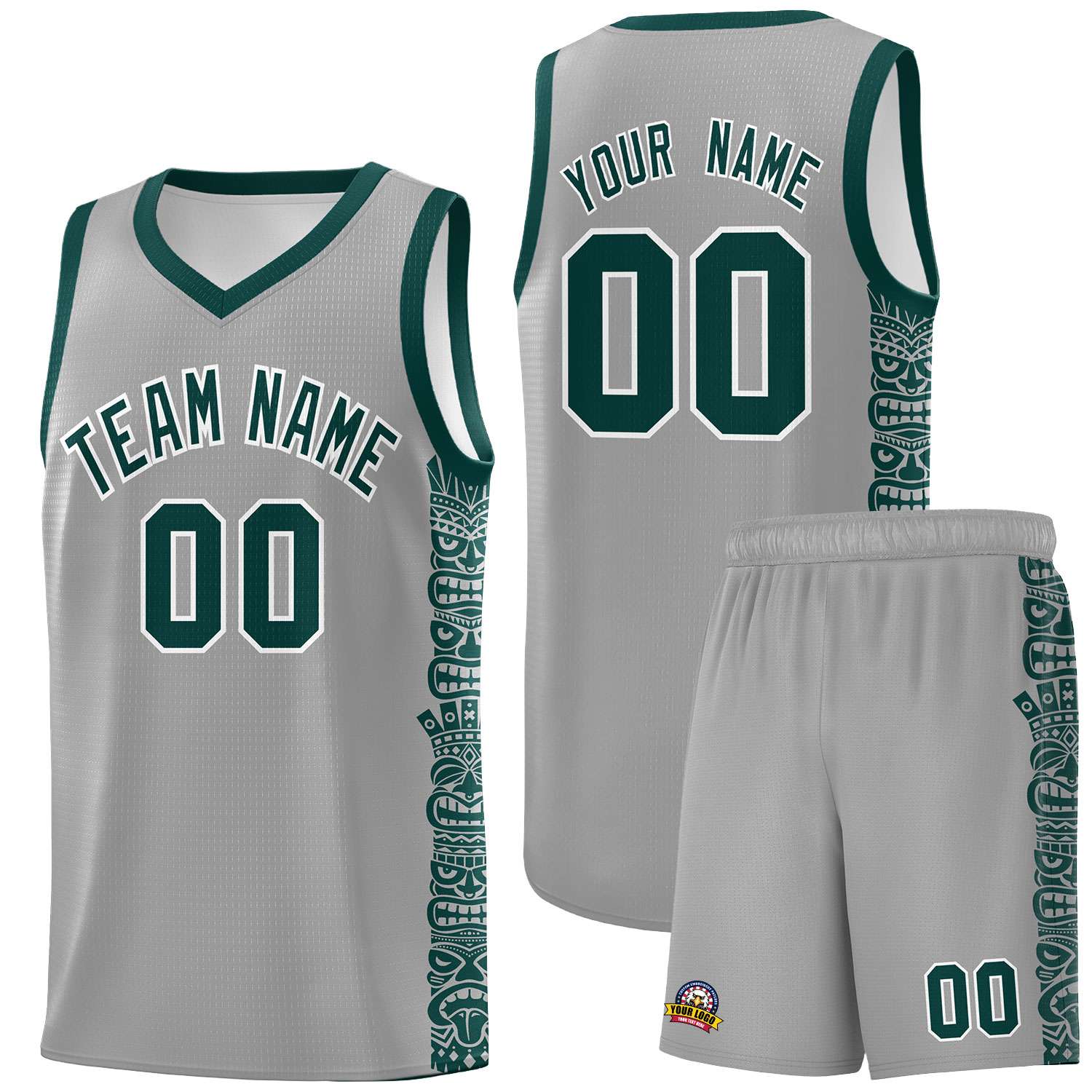 Custom Gray Midnight Green Personalized Indians Pattern Sets Sports Uniform Basketball Jersey