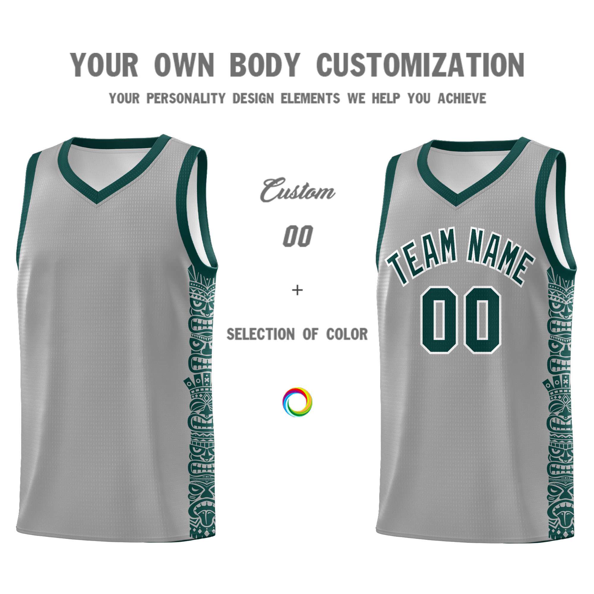 Custom Gray Midnight Green Personalized Indians Pattern Sets Sports Uniform Basketball Jersey