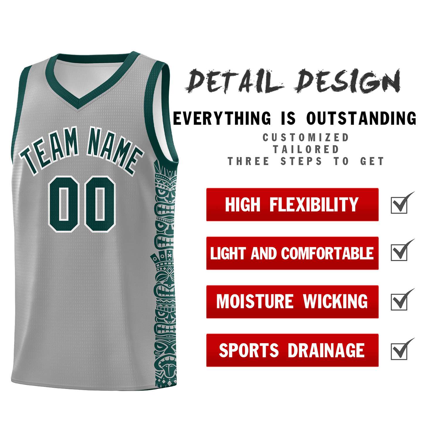 Custom Gray Midnight Green Personalized Indians Pattern Sets Sports Uniform Basketball Jersey