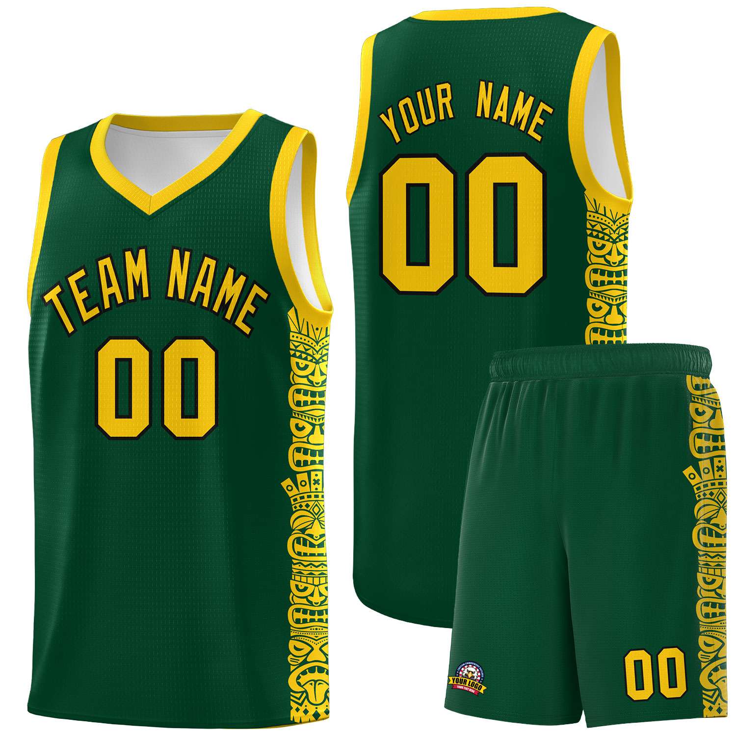 Custom Green Gold Personalized Indians Pattern Sets Sports Uniform Basketball Jersey