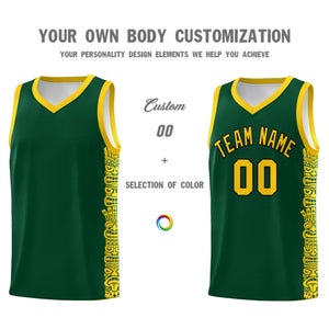 Custom Green Gold Personalized Indians Pattern Sets Sports Uniform Basketball Jersey