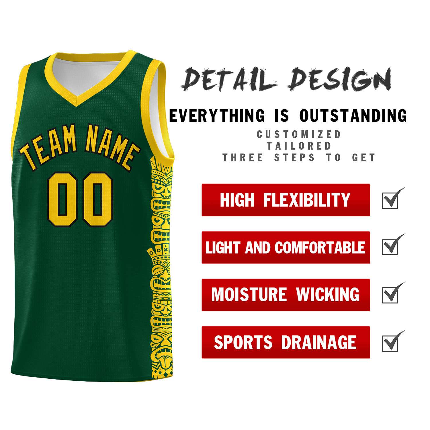 Custom Green Gold Personalized Indians Pattern Sets Sports Uniform Basketball Jersey