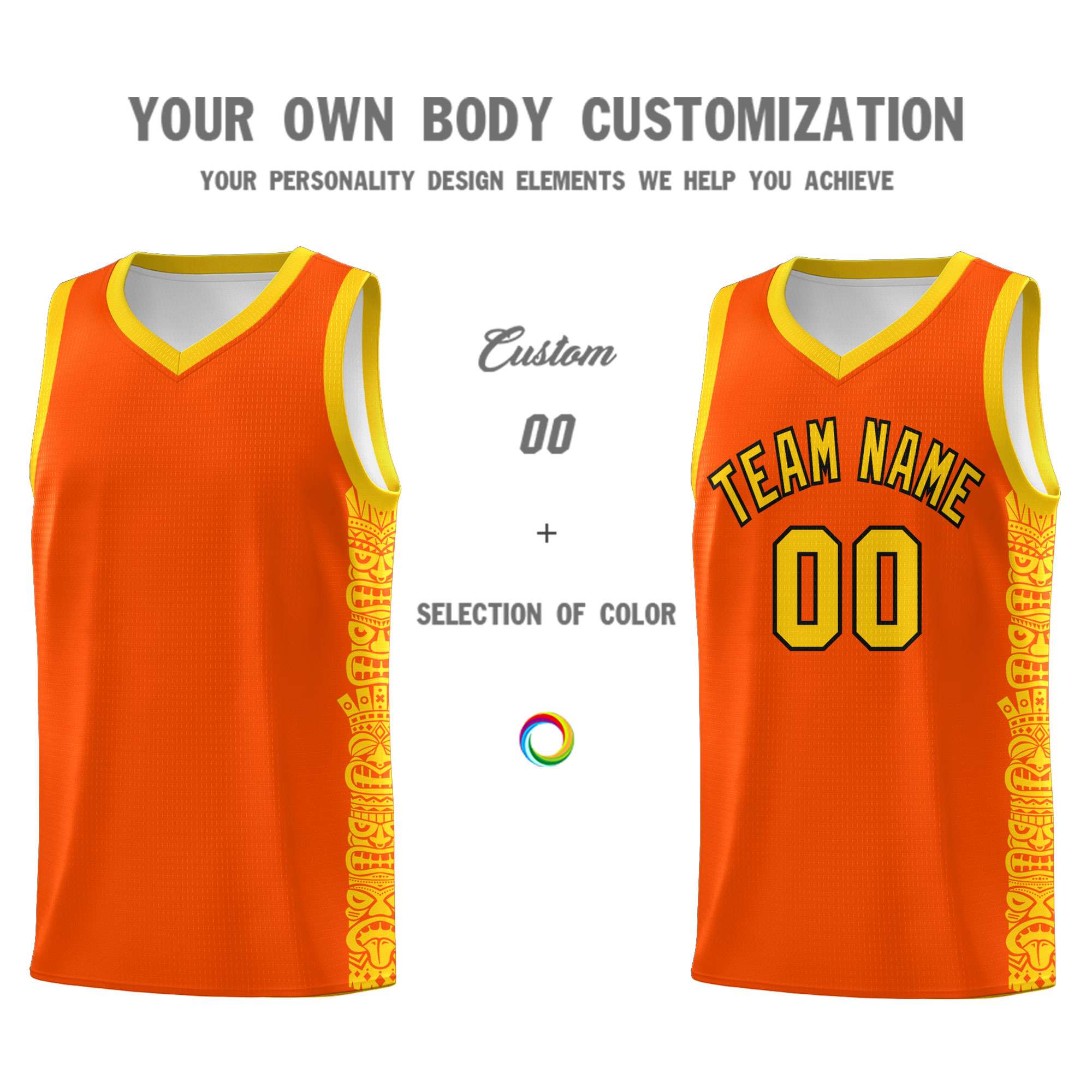 Custom Orange Gold Personalized Indians Pattern Sets Sports Uniform Basketball Jersey