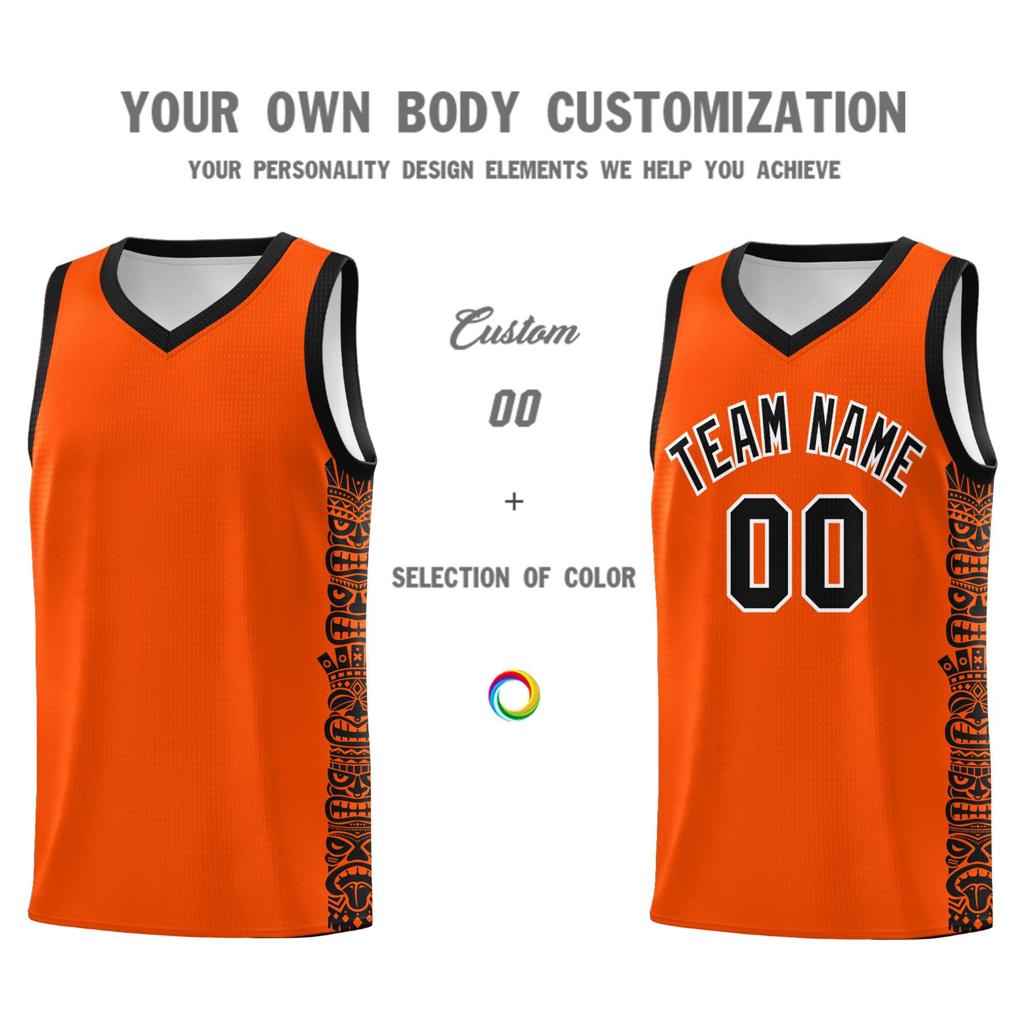 Custom Orange Black Personalized Indians Pattern Sets Sports Uniform Basketball Jersey