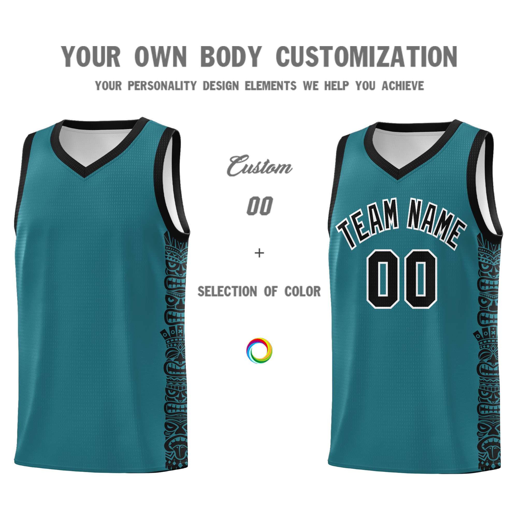 Custom Aqua Black Personalized Indians Pattern Sets Sports Uniform Basketball Jersey