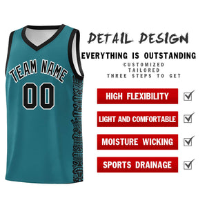 Custom Aqua Black Personalized Indians Pattern Sets Sports Uniform Basketball Jersey