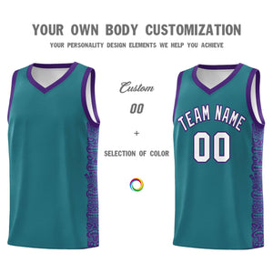 Custom Aqua Purple Personalized Indians Pattern Sets Sports Uniform Basketball Jersey