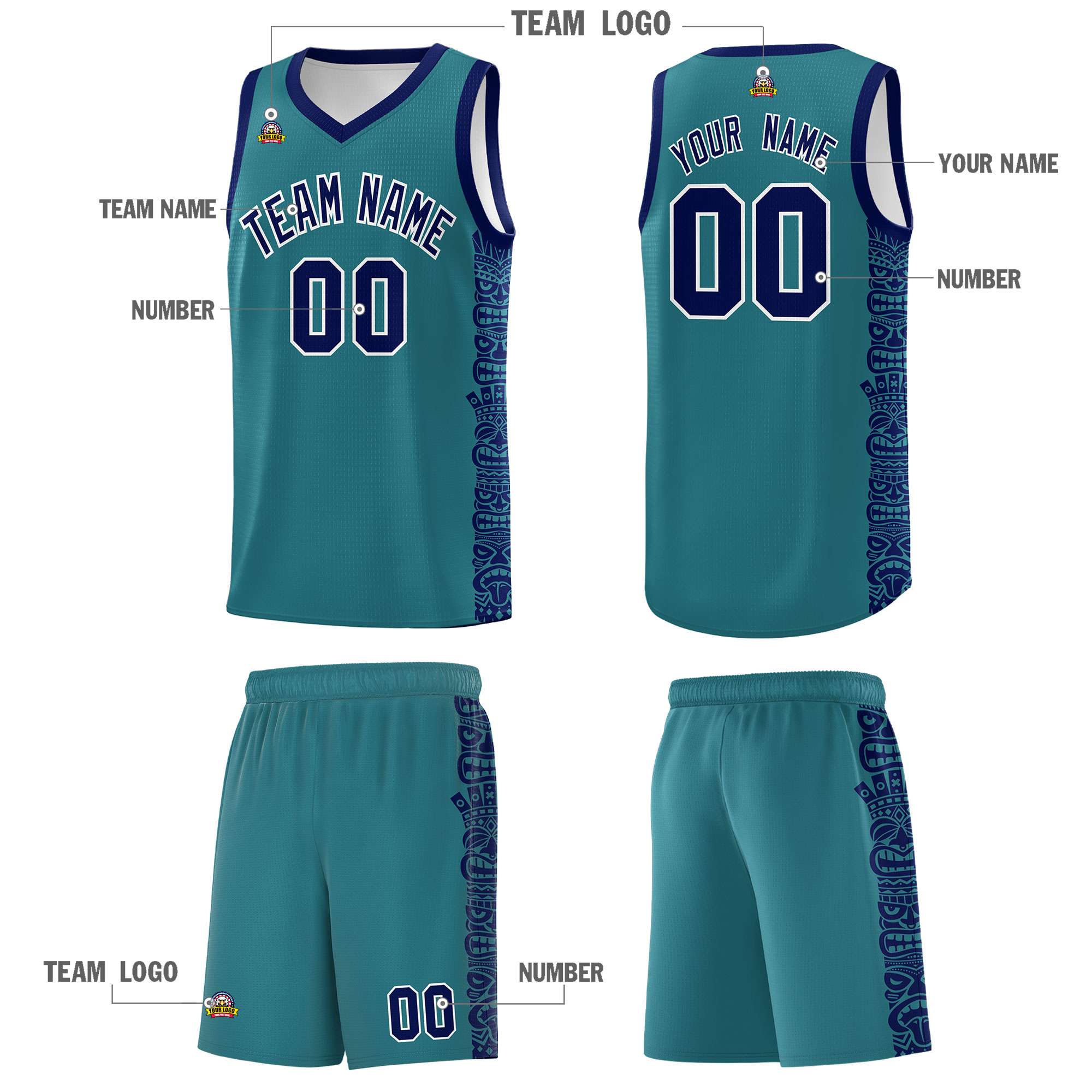 Custom Aqua Navy Personalized Indians Pattern Sets Sports Uniform Basketball Jersey