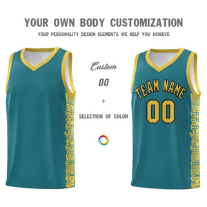 Custom Aqua Yellow Personalized Indians Pattern Sets Sports Uniform Basketball Jersey