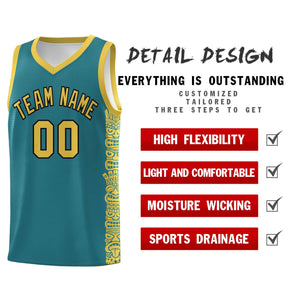 Custom Aqua Yellow Personalized Indians Pattern Sets Sports Uniform Basketball Jersey